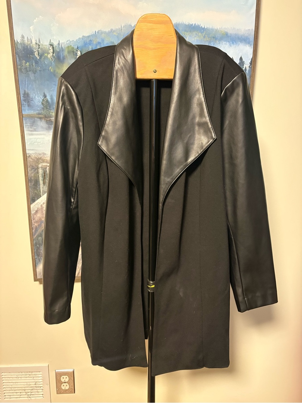Anne Klein Black Trench Coat with Faux Leather Trim